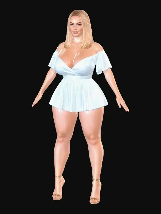 3D model for Sky Blue Off-Shoulder Romper Portrait