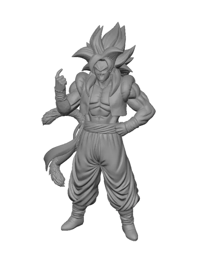 3D model for Super sayajin 4 Gogeta realistic view with tail must be detailed as the dragon ball gt anime . And mouth open as if shouting