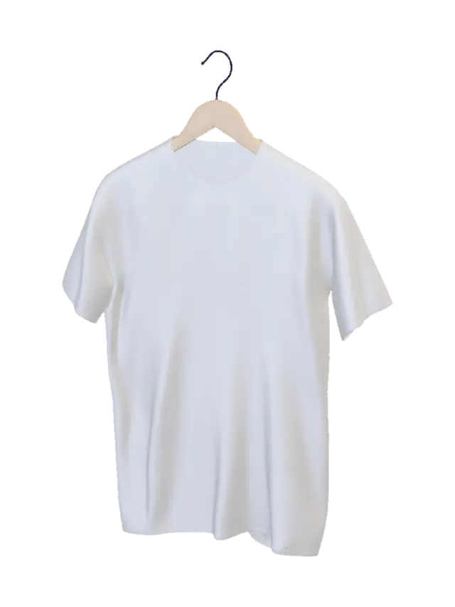 White T-Shirt on a Wooden Hanger 3D model, vytvořený pomocí AI