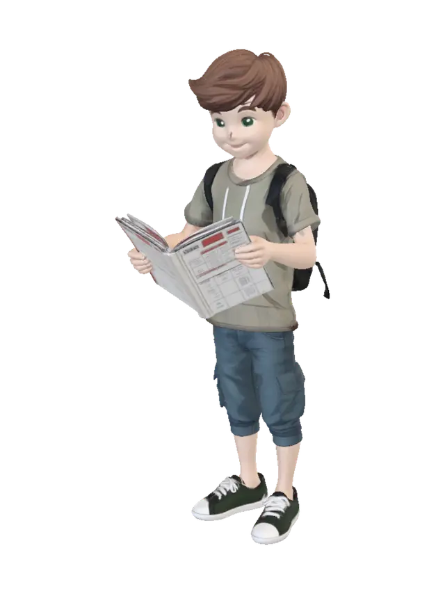 3D model for Bi tane erkek çocuk elinde matematik defteri var