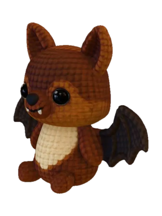 Amigurumi Bat Plush 3D model, vytvořený pomocí AI