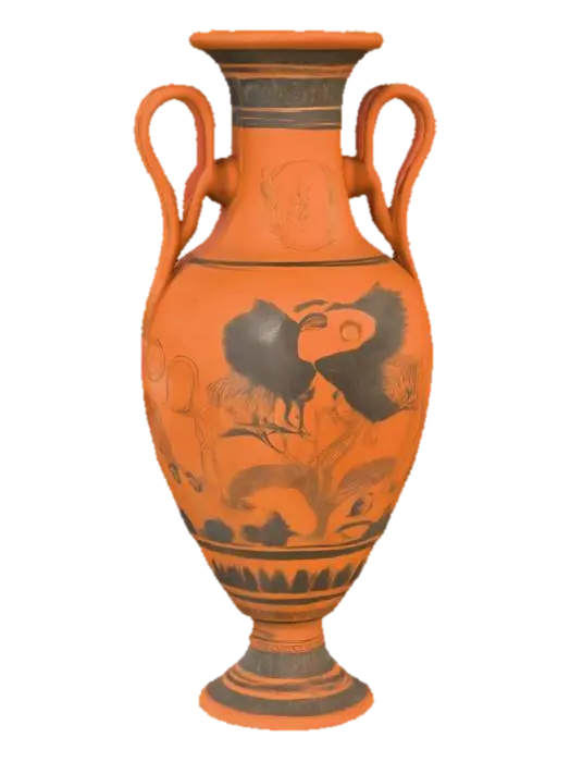 An ancient Roman vase painted & engraved with wild animals. The vase is made from… 3D model, AI generated