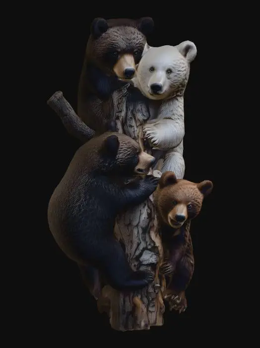 3D model for Bear Family Climbing a Tree