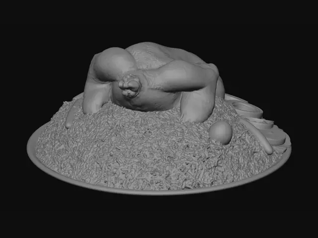 3D model for Golden Roast Chicken on Rice Pilaf with Vegetables
