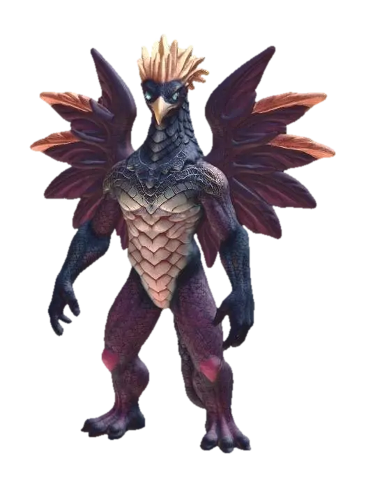beast humanoid hybrid oracle wings hydra bird 3D model, vytvořený pomocí AI
