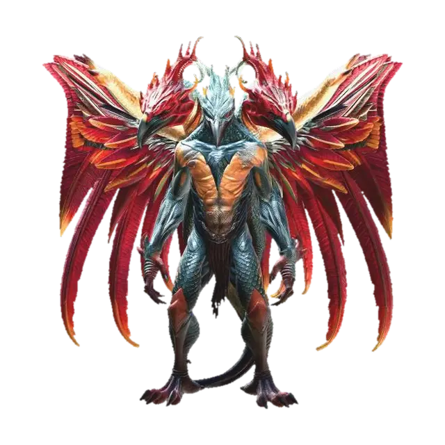 beast humanoid hybrid oracle wings hydra bird 3D model, vytvořený pomocí AI