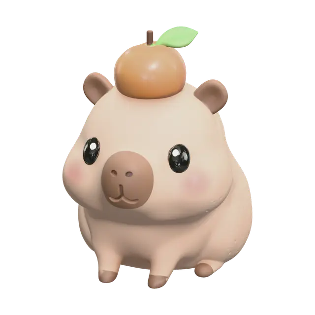 Fantasy Capybara With Orange On Head 3D model, vytvořený pomocí AI