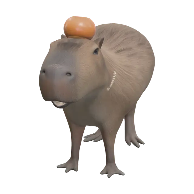 Stylized Capybara With Orange On Head 3D model, vytvořený pomocí AI