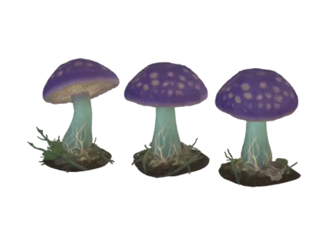 Bioluminescent Mushroom Triad - Trio 3D model, vytvořený pomocí AI