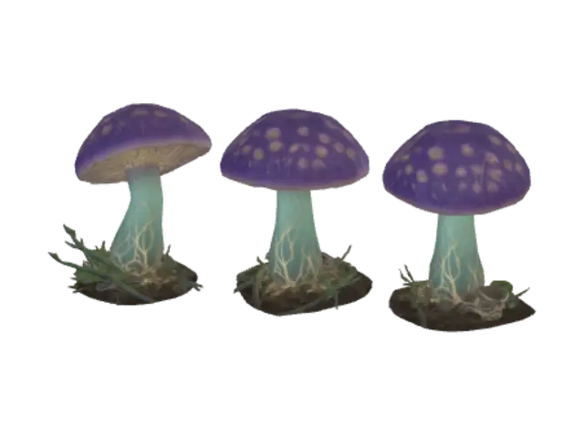 Bioluminescent Mushroom Triad - Trio 3D model, vytvořený pomocí AI
