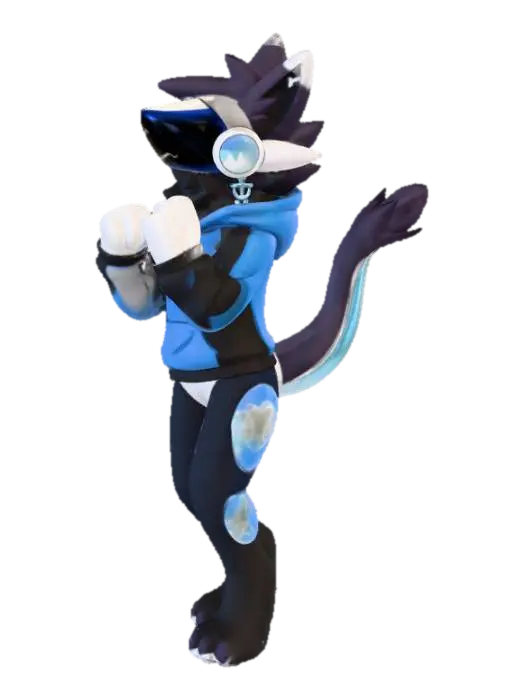 Modello 3D High-quality 3D model of a Protogen character. Head is a sleek black aerodynamic…, generato dall’IA