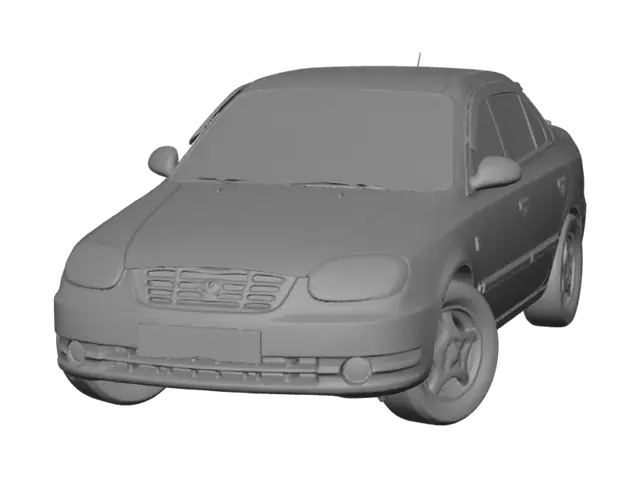 3D model for Silver Hyundai Accent in Front of a Blue Building
