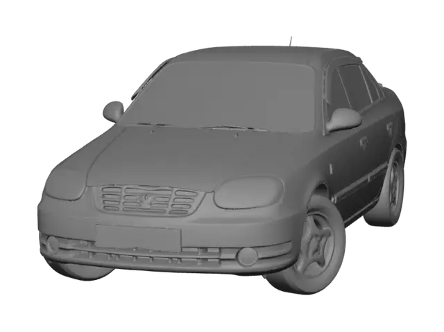 3D model for Silver Hyundai Accent in Front of a Blue Building