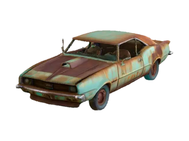 rusty abandoned damage car - Grunge 3D model, vytvořený pomocí AI