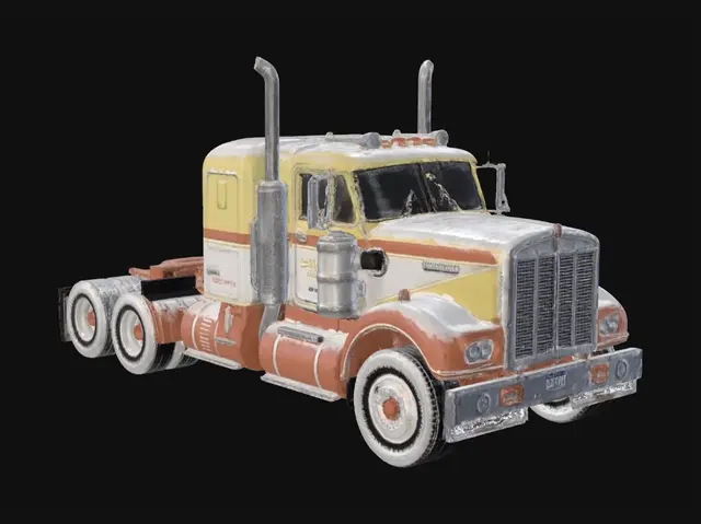 3D model for change this truck to snowy variant but do not change color of the truck and do grey background