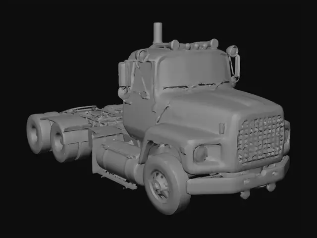 3D model for change this truck to snowy variant but do not change color of the truck and do grey background