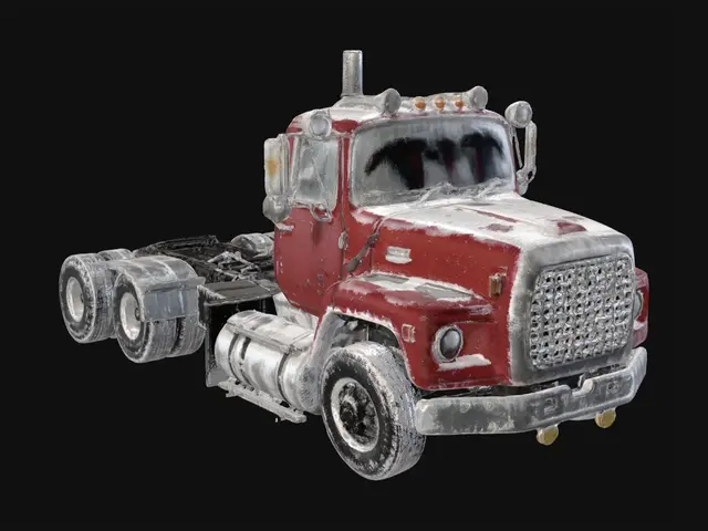 3D model for change this truck to snowy variant but do not change color of the truck and do grey background