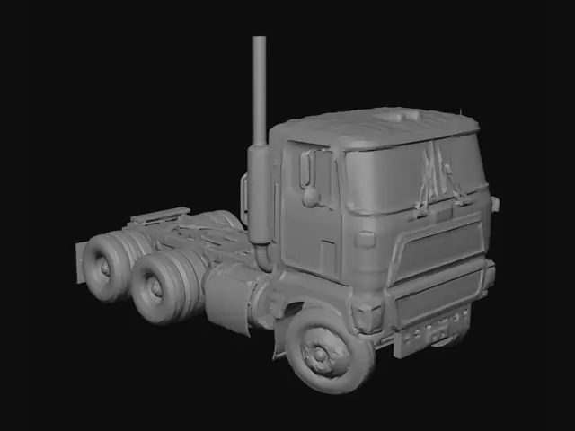 3D model for change this truck to snowy variant but do not change color of the truck and do grey background