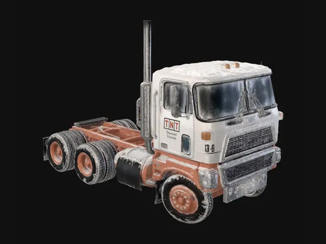 3D model for change this truck to snowy variant but do not change color of the truck and do grey background