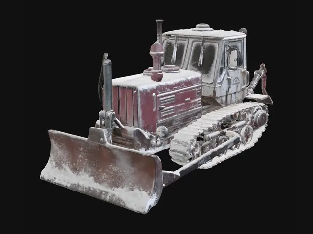3D model for change this tractor to snowy variant but do not change color of the tractor and do grey background