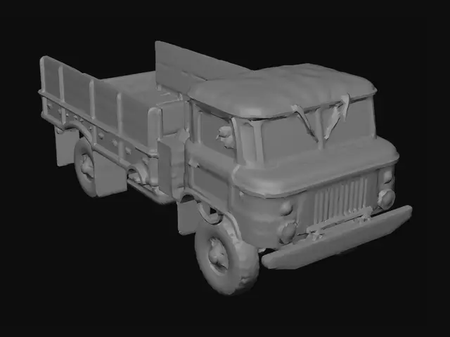 3D model for change this truck to snowy variant but do not change color of the truck and do grey background