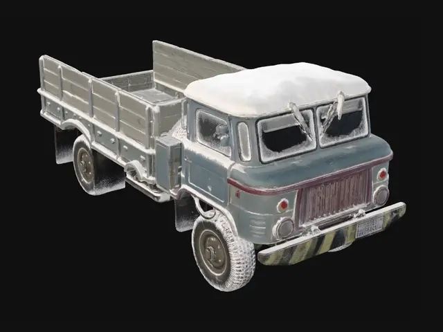 3D model for change this truck to snowy variant but do not change color of the truck and do grey background