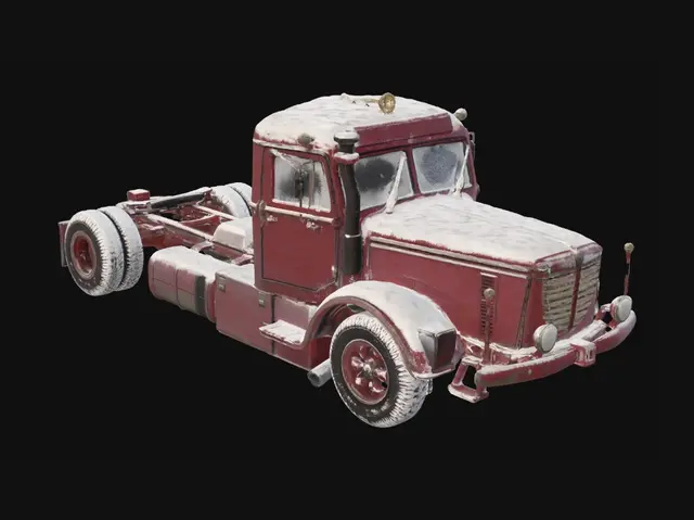 3D model for change this truck to snowy variant but do not change color of the truck and do grey background