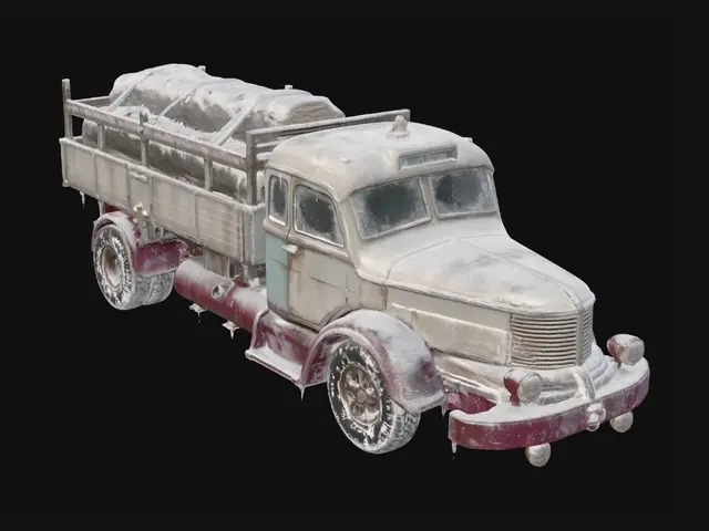 3D model for change this truck to snowy variant but do not change color of the truck and do grey background
