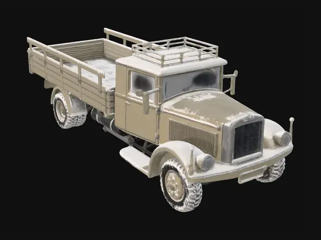 3D model for change this truck to snowy variant but do not change color of the truck and do grey background