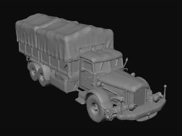3D model for change this truck to snowy variant but do not change color of the truck and do grey background
