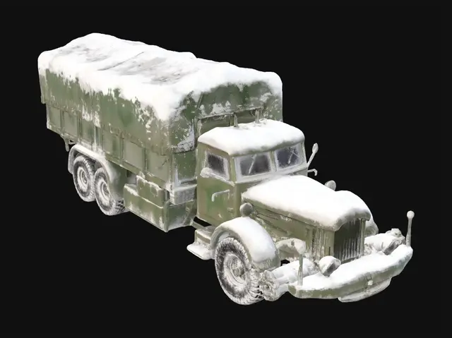 3D model for change this truck to snowy variant but do not change color of the truck and do grey background