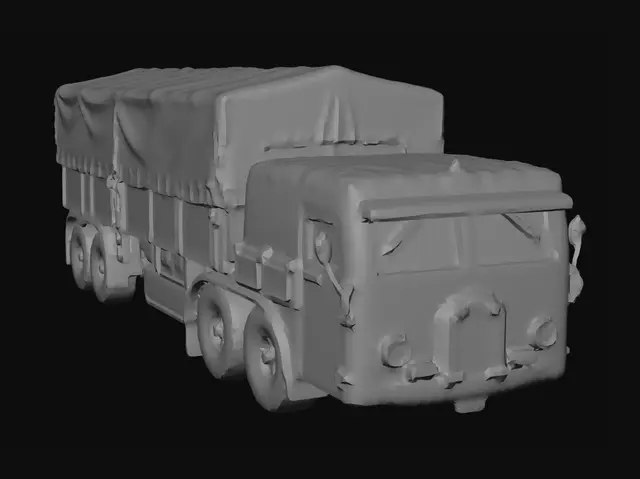 3D model for change this truck to snowy variant but do not change color of the truck and do grey background