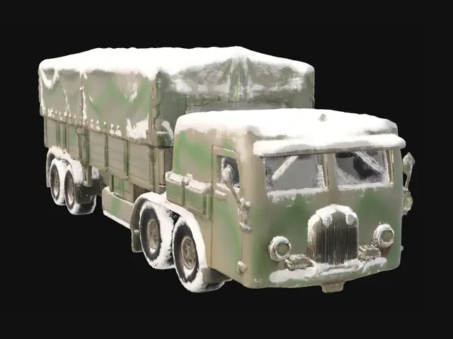 3D model for change this truck to snowy variant but do not change color of the truck and do grey background