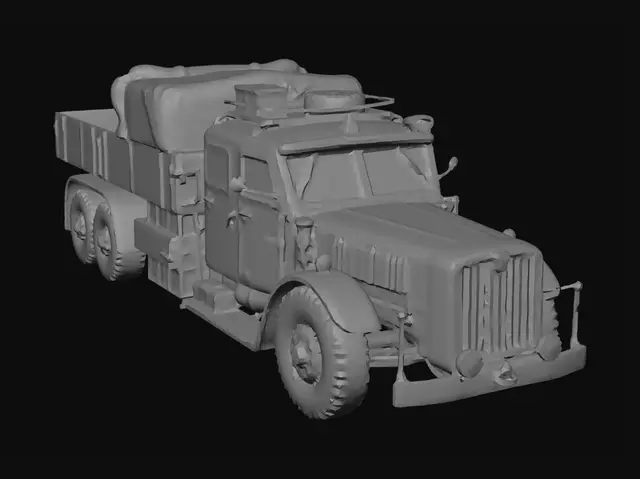3D model for change this truck to snowy variant but do not change color of the truck and do grey background