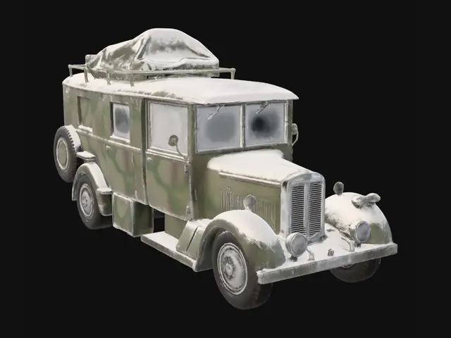 3D model for change this truck to snowy variant but do not change color of the truck and do grey background