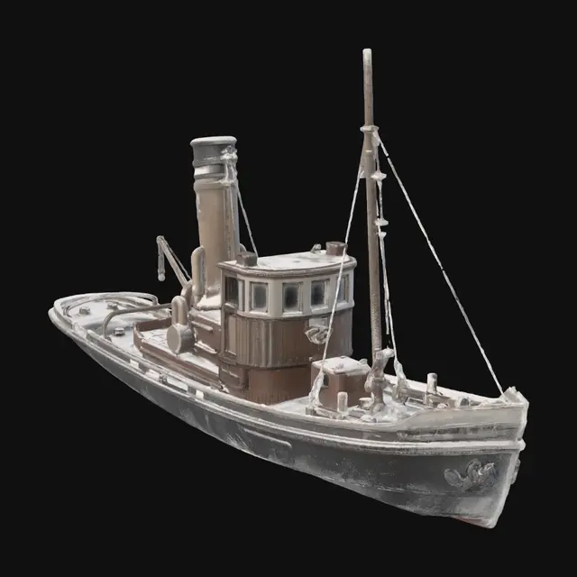 3D model for change this ship to snowy variant but do not change color of the ship and do grey background