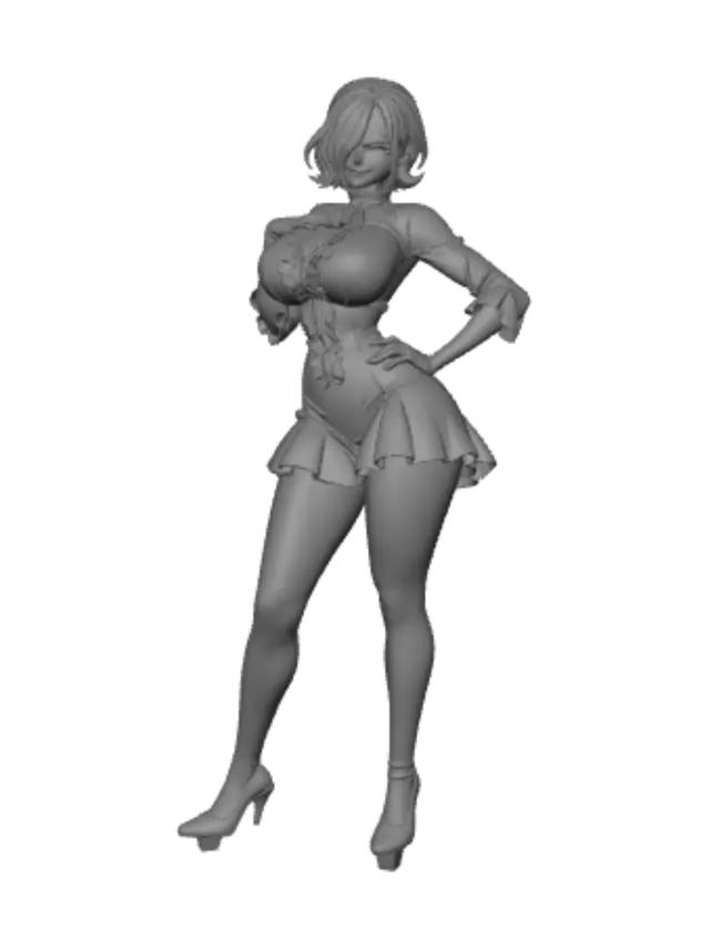 3D model for Pink-haired Beauty in a Frilled White Dress