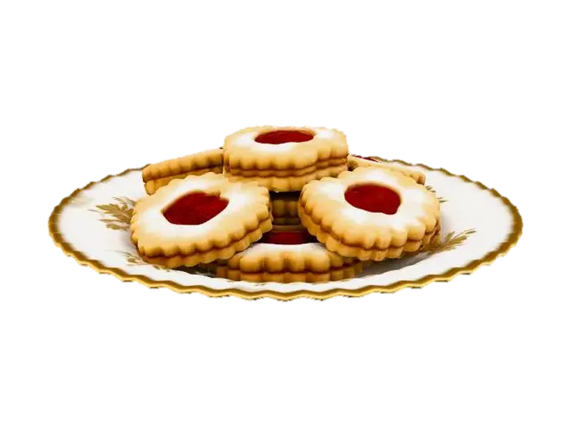 linzer tart cookies on a plate - Treats 3D model, vytvořený pomocí AI