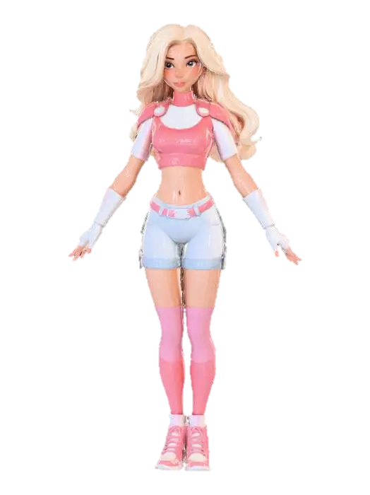 Pink Adventure Heroine - Cuteface 3D model, vytvořený pomocí AI