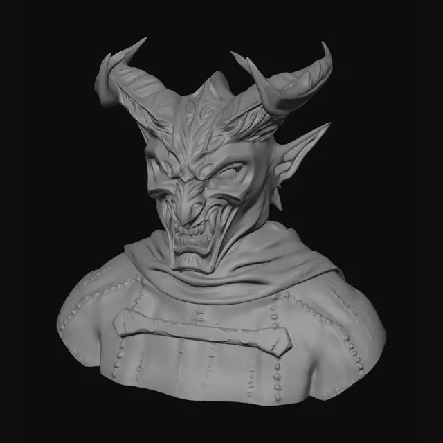 3D model for demon mask with horns that wrap to the back of head (sharp eadges, flowing / fast geometry)