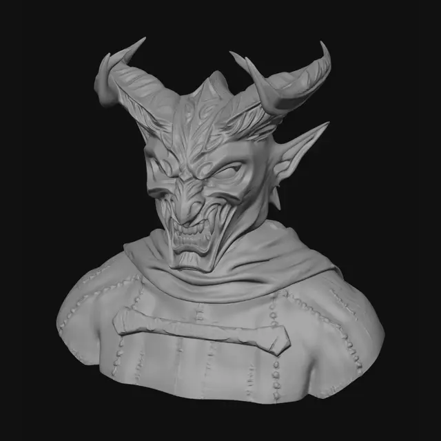 3D model for demon mask with horns that wrap to the back of head (sharp eadges, flowing / fast geometry)