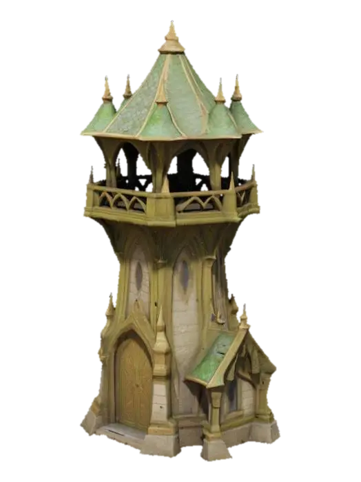 Enchanted Spiral Tower 3D model, vytvořený pomocí AI