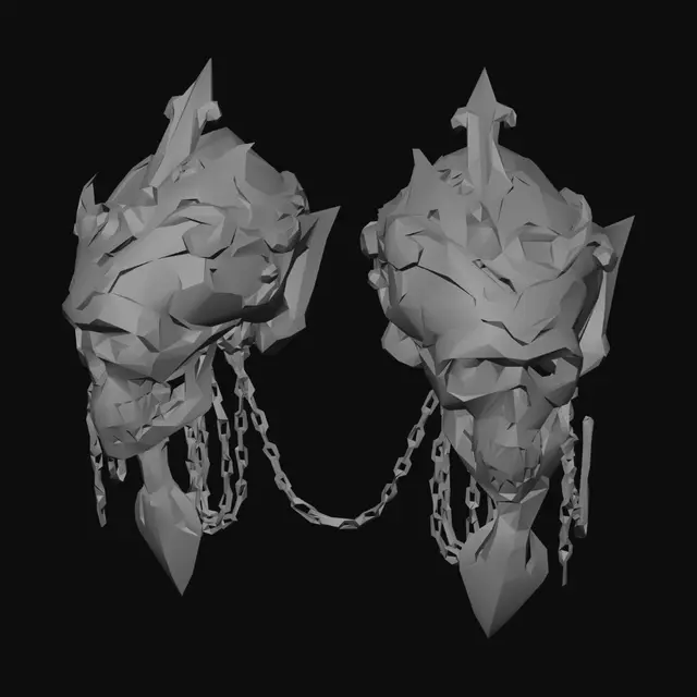 3D model for Standalone Ornately detailed skull pauldrons with cascading chains