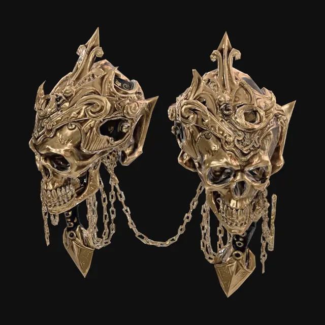 3D model for Standalone Ornately detailed skull pauldrons with cascading chains