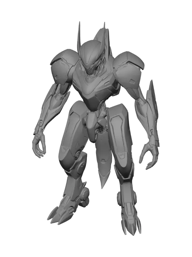 3D model for mecha wolf in red white and green