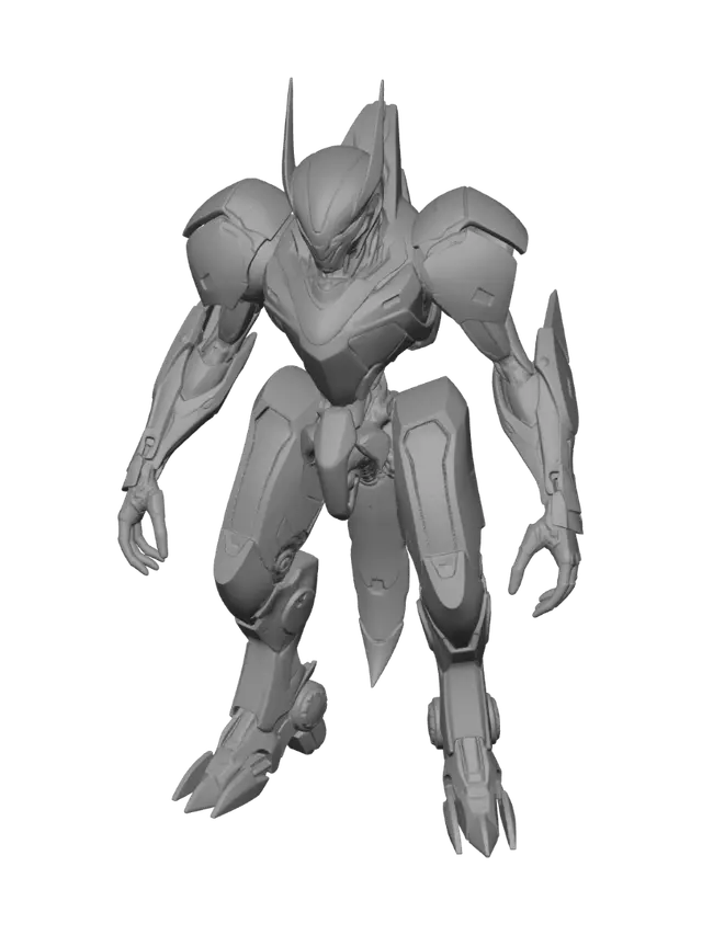 3D model for mecha wolf in red white and green