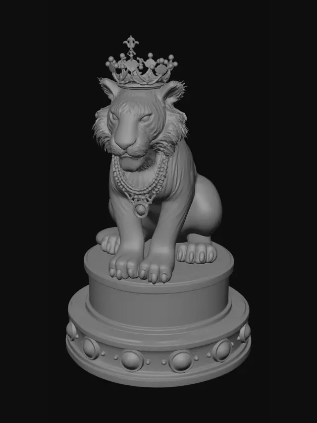 3D model for a tiger queen on a round base that says massillon