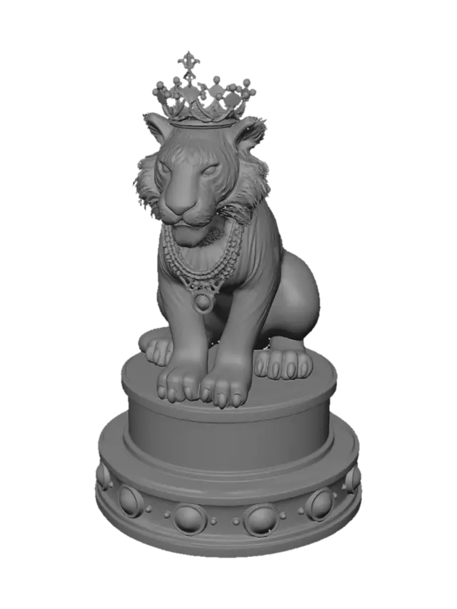 3D model for a tiger queen on a round base that says massillon