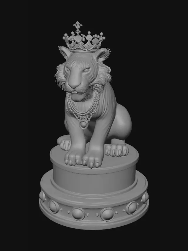 3D model for a tiger queen on a round base that says massillon