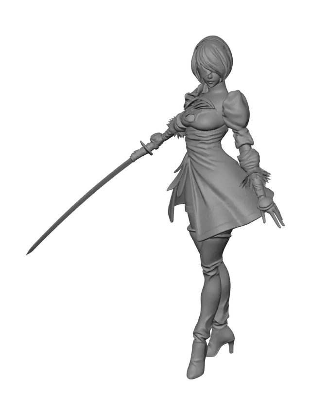 3D model for 2B in Black Dress with Katana